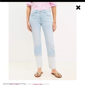 Girlfriend Jeans In Patched Light Indigo Wash - LOFT